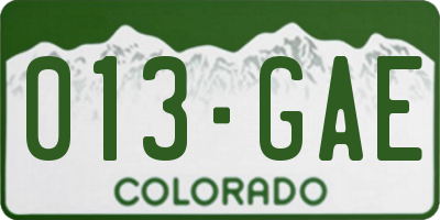 CO license plate 013GAE
