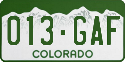 CO license plate 013GAF