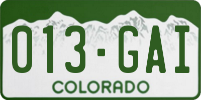 CO license plate 013GAI