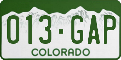 CO license plate 013GAP