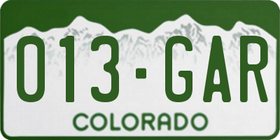 CO license plate 013GAR