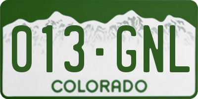 CO license plate 013GNL