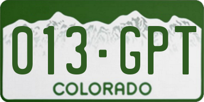 CO license plate 013GPT