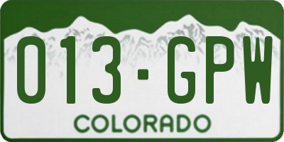 CO license plate 013GPW