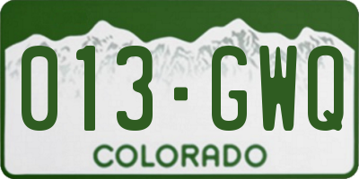 CO license plate 013GWQ