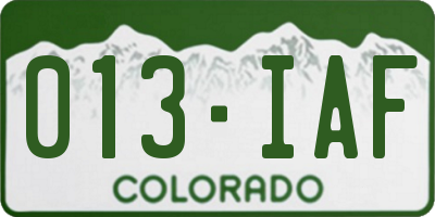 CO license plate 013IAF