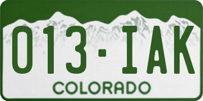 CO license plate 013IAK