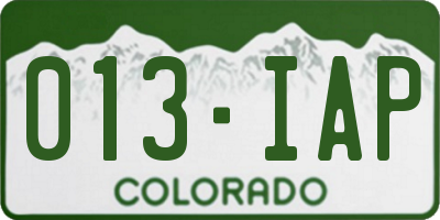 CO license plate 013IAP