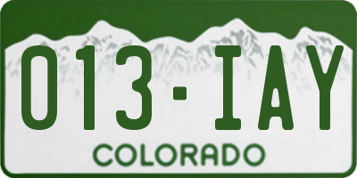 CO license plate 013IAY