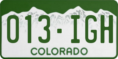 CO license plate 013IGH