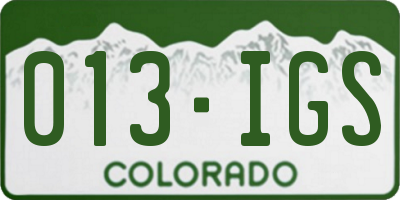 CO license plate 013IGS