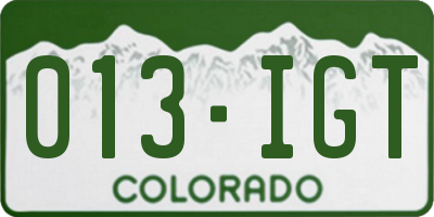 CO license plate 013IGT