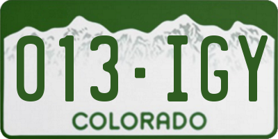 CO license plate 013IGY