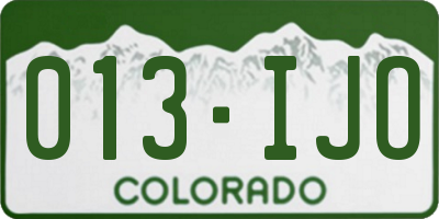 CO license plate 013IJO