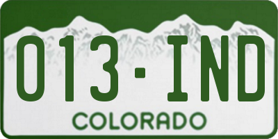 CO license plate 013IND
