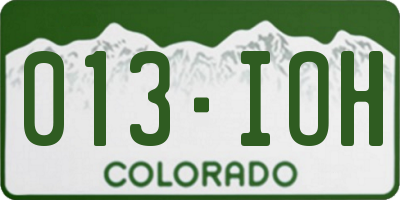 CO license plate 013IOH