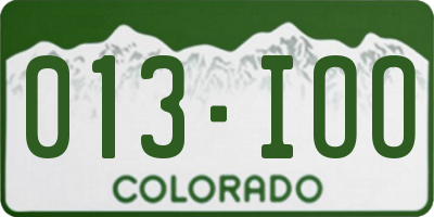 CO license plate 013IOO