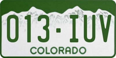 CO license plate 013IUV