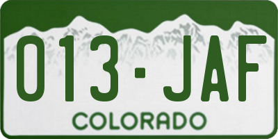 CO license plate 013JAF