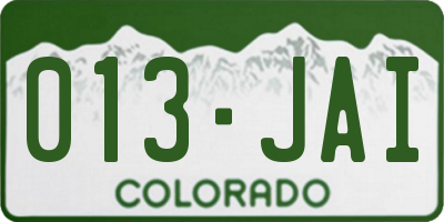 CO license plate 013JAI
