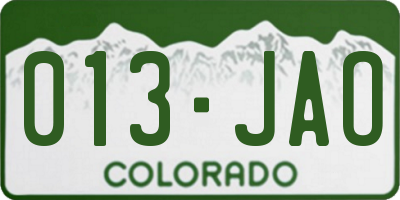 CO license plate 013JAO