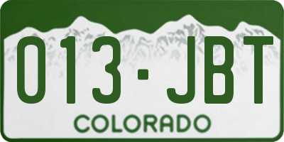 CO license plate 013JBT