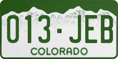 CO license plate 013JEB