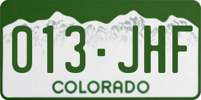 CO license plate 013JHF