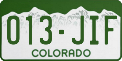 CO license plate 013JIF