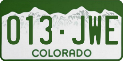 CO license plate 013JWE
