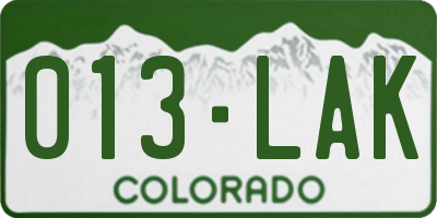 CO license plate 013LAK
