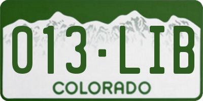 CO license plate 013LIB
