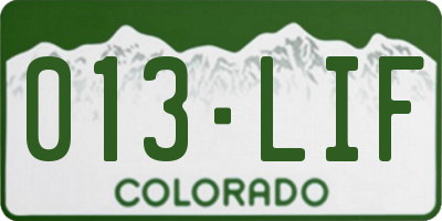 CO license plate 013LIF