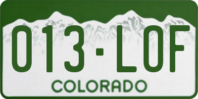 CO license plate 013LOF