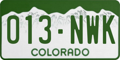 CO license plate 013NWK