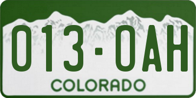 CO license plate 013OAH