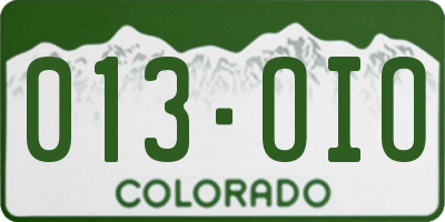 CO license plate 013OIO