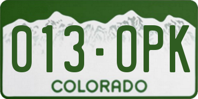 CO license plate 013OPK
