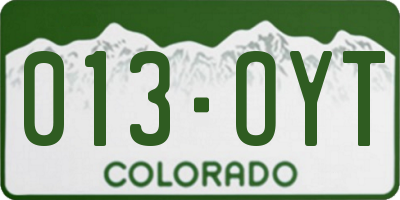CO license plate 013OYT