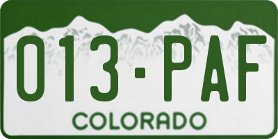 CO license plate 013PAF