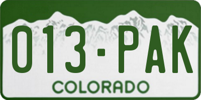 CO license plate 013PAK