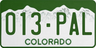 CO license plate 013PAL