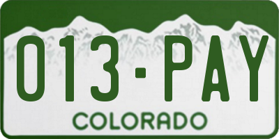CO license plate 013PAY