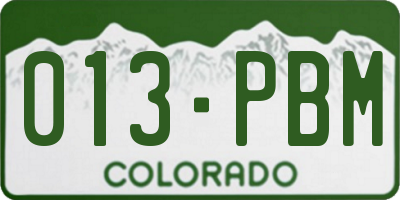 CO license plate 013PBM
