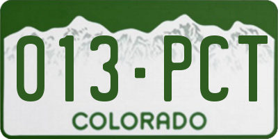 CO license plate 013PCT