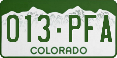 CO license plate 013PFA