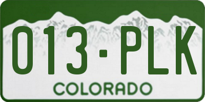 CO license plate 013PLK