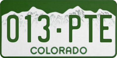 CO license plate 013PTE
