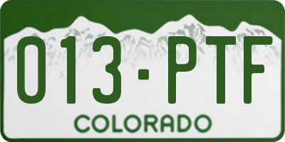 CO license plate 013PTF