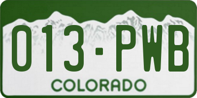 CO license plate 013PWB